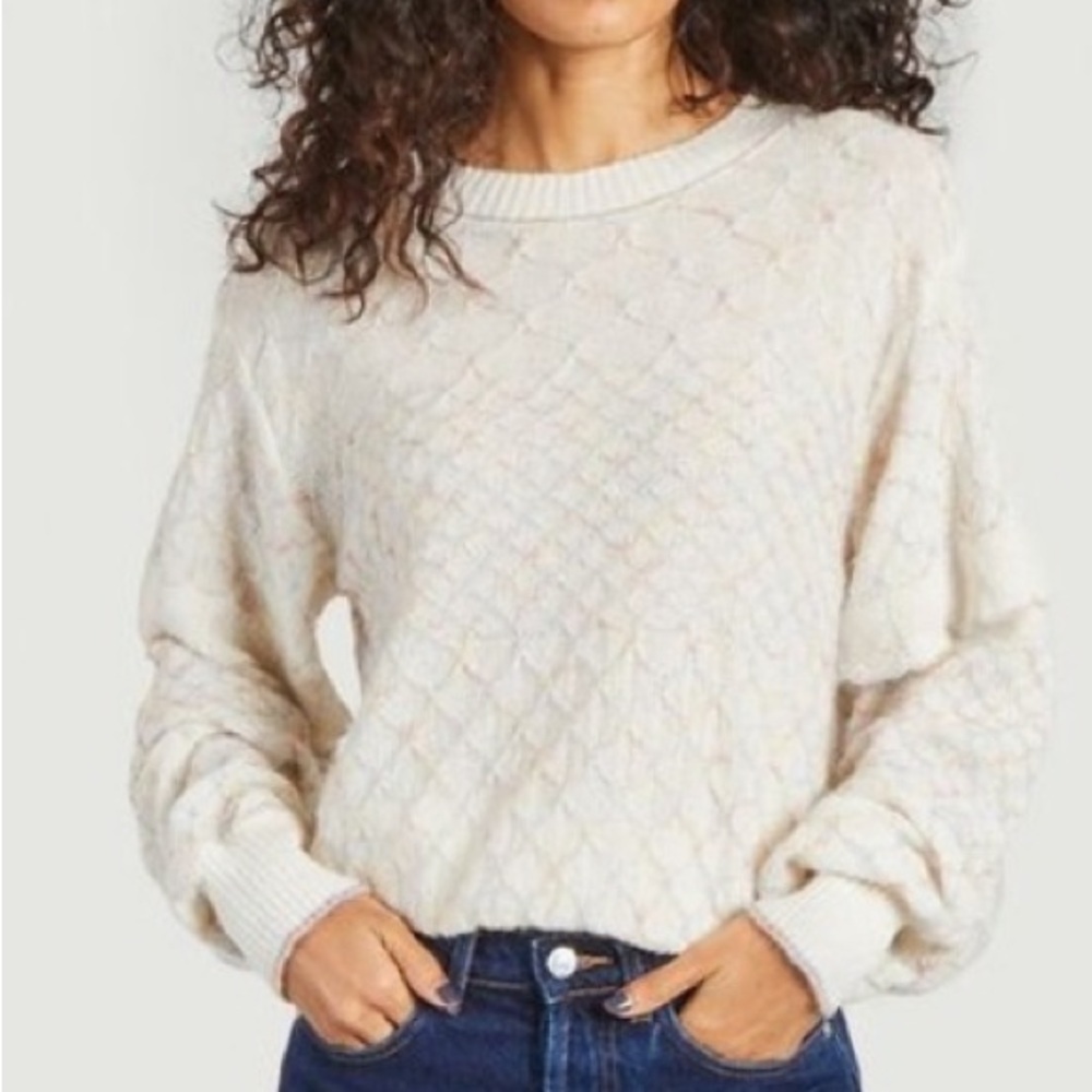 See By Chloe Cream and Blue Cowl Neck Sweater
